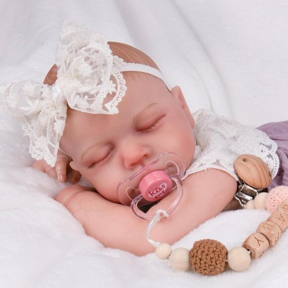 20 Inch Realistic Sleeping Newborn Baby Girl with Poseable Limbs and Feeding Set - Picture 2 of 8